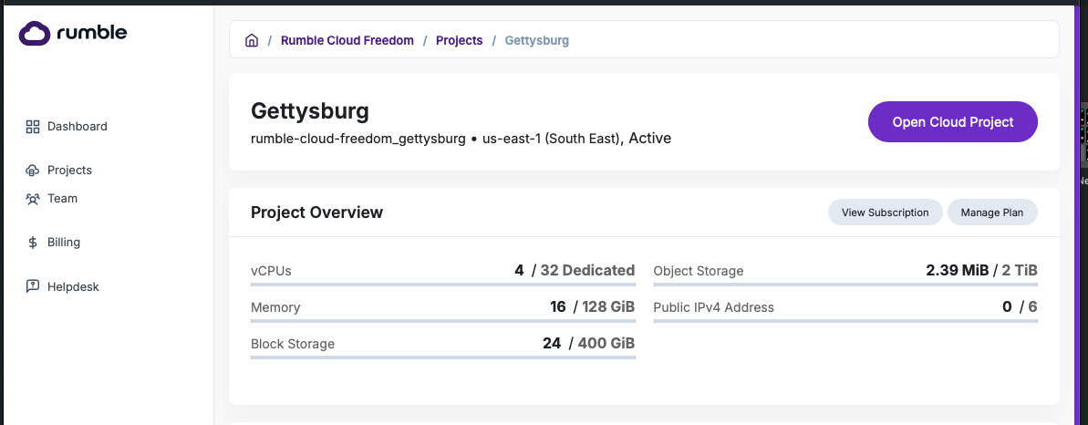Project dashboard with Install OpenClaw button