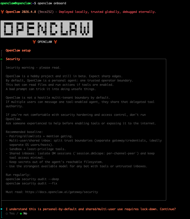 OpenClaw security warning prompt